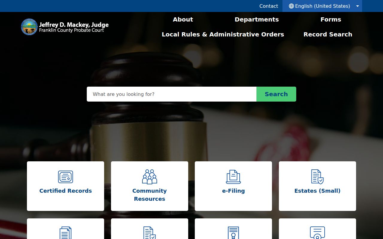 Grove City residents directory Franklin County Probate Court records portal
