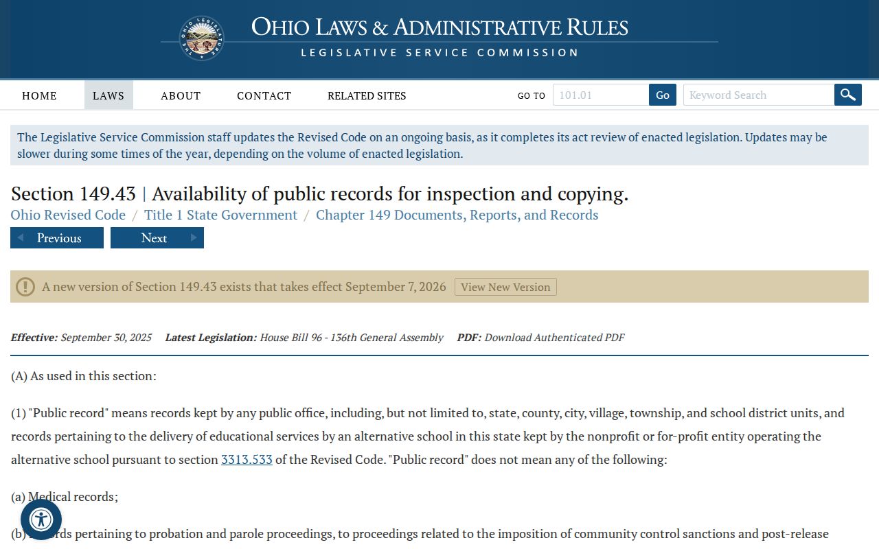 Grove City residents directory Ohio Public Records Act access law