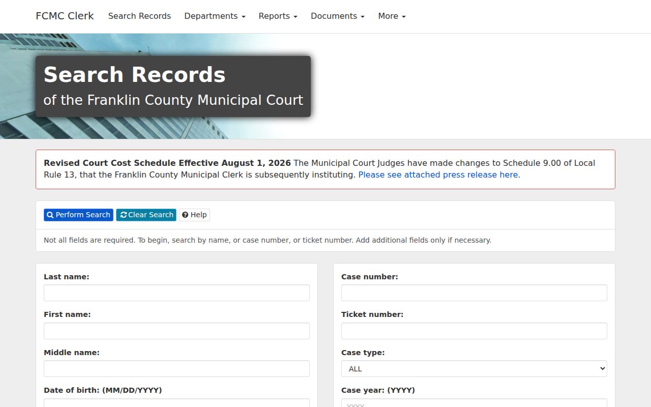 Grove City resident lookup using the Franklin County Municipal Court CASE Network form
