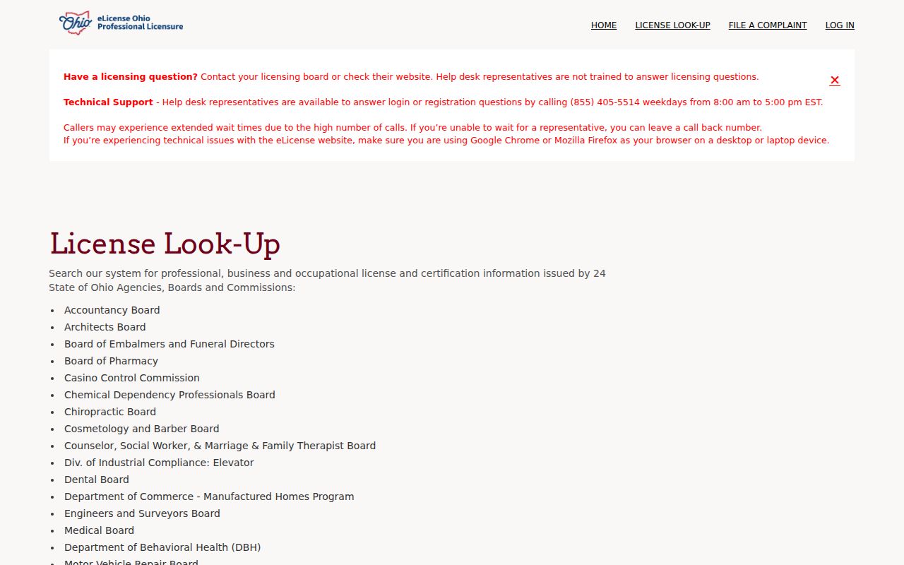 Grove City resident lookup through Ohio professional license verification
