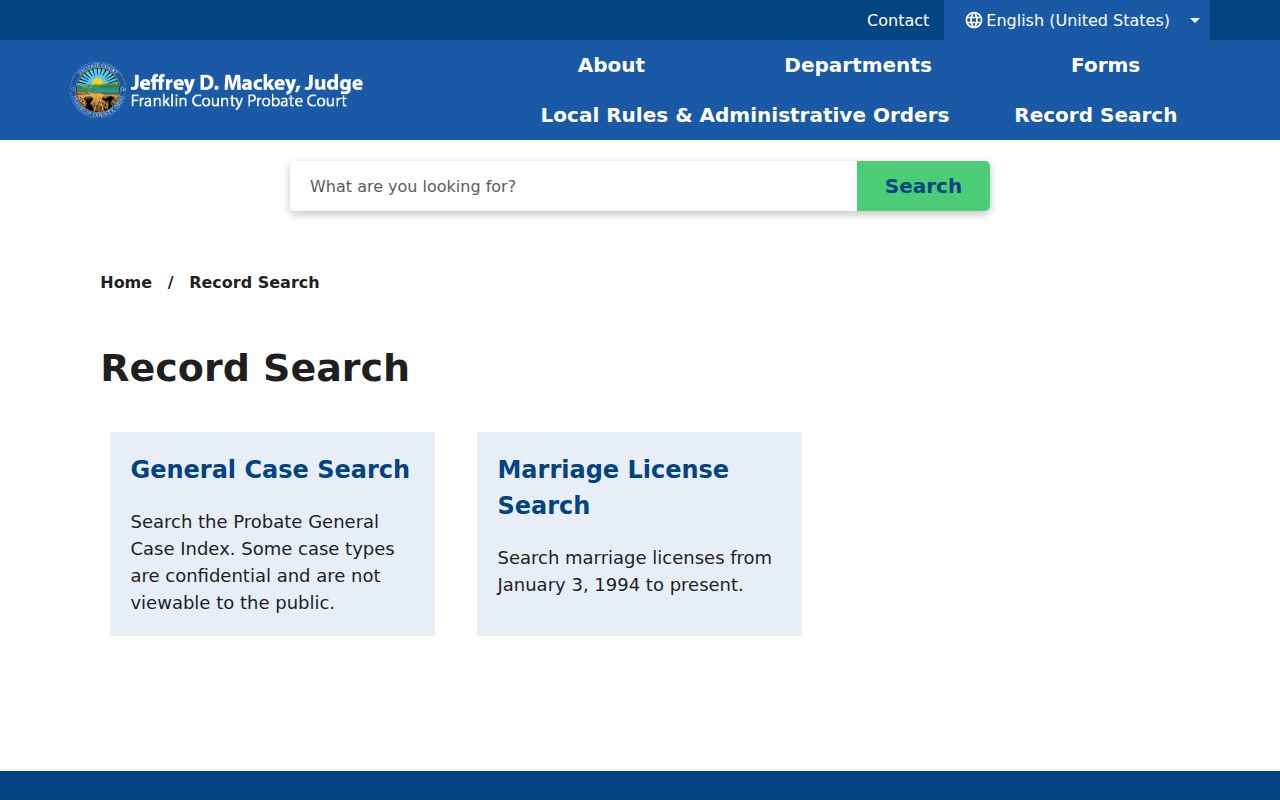 Grove City resident lookup through Franklin County Probate Court record search