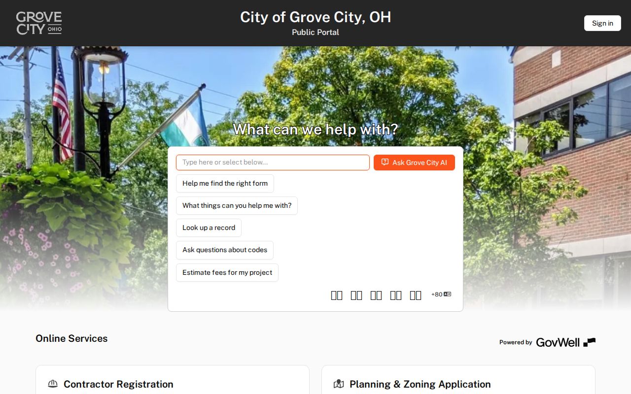Grove City street directory current zoning and code portal