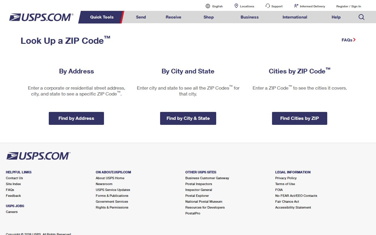 Grove City ZIP code directory check using the USPS ZIP Code Lookup